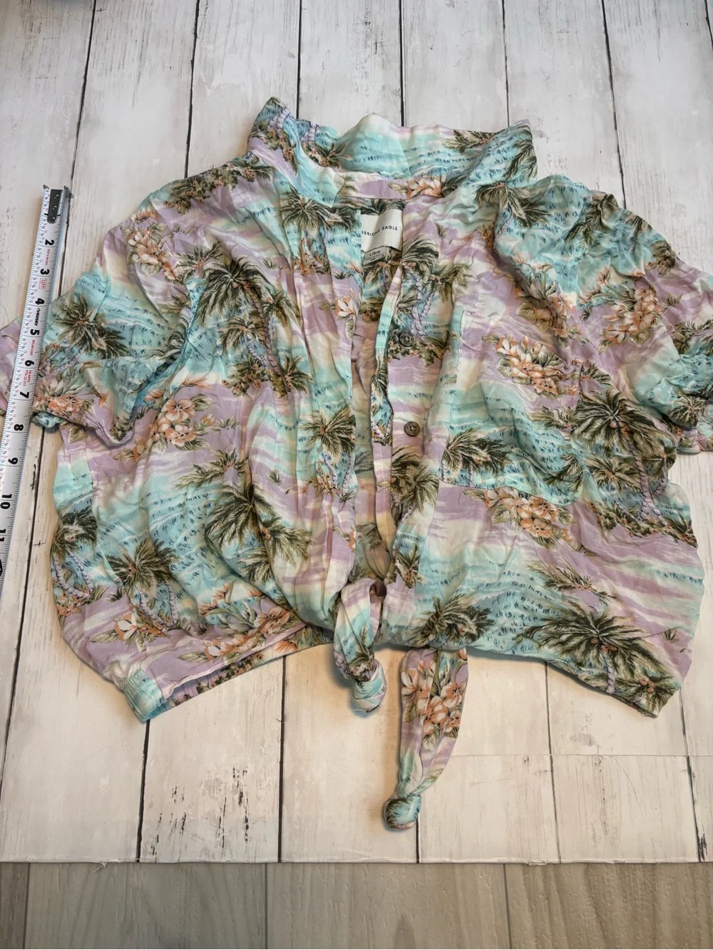 American Eagle Tie-Front Tropical Print Women's Top